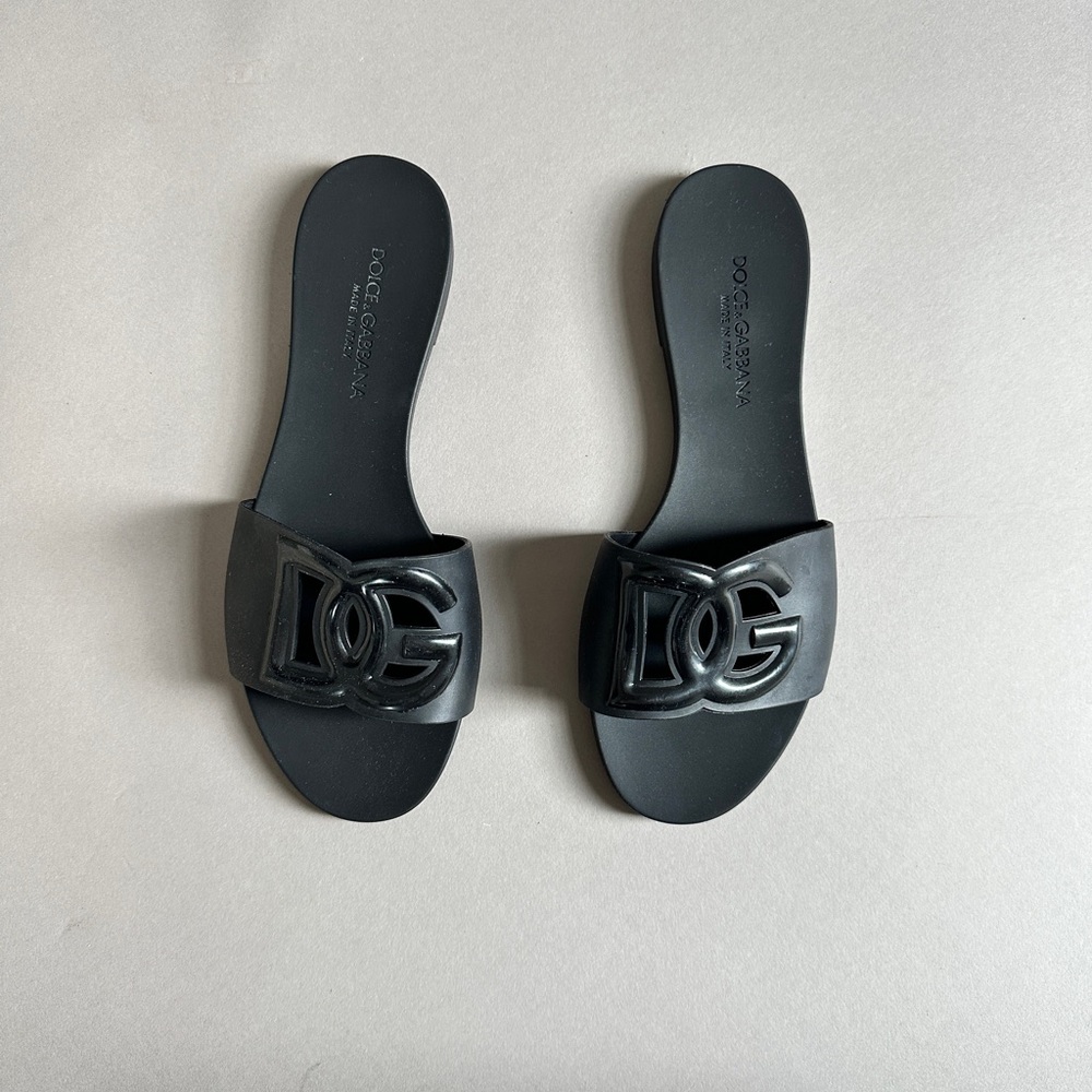 Dolce & Gabbana Logo Pool Slides Black sz 7 US (37eu) - Picture 2 of 5
